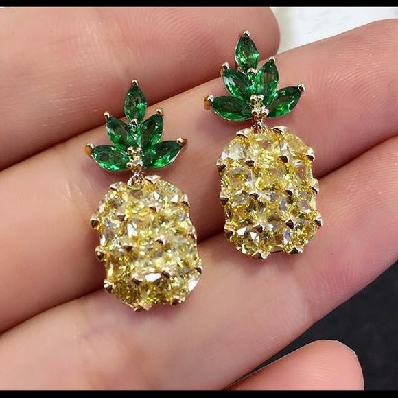 Gold Tone Pineapple Earrings - Picture 3 of 5